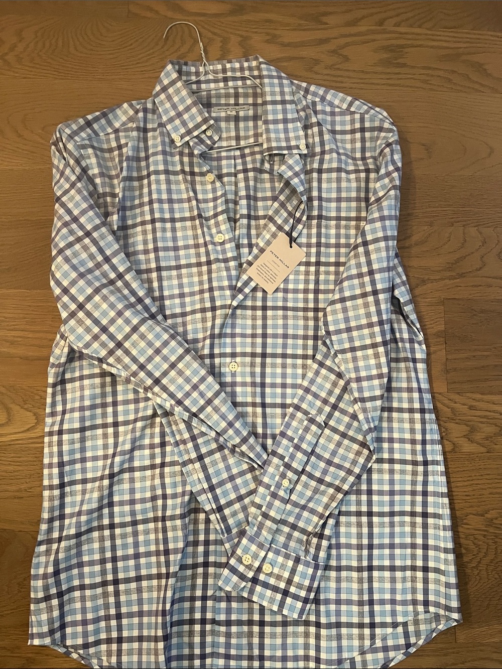 Peter Millar Blue and White Plaid Button-Down Dress Shirt
